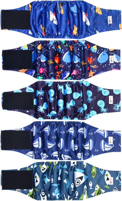 5 Pack Dog Diapers Male Reusable, Premium Belly Bands for Male Dogs, High Absorbing Male Dog Pee Wraps for Doggie in Incontinence or Excitable Urination and Training L