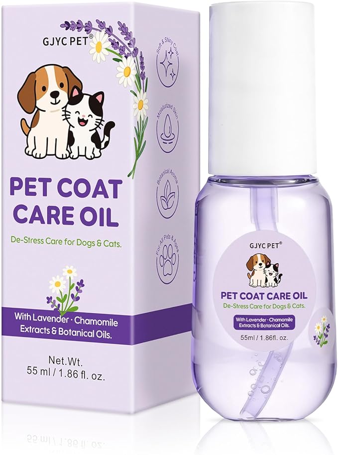 Pet Coat Care Oil, Lavender & Chamomile Extract | Smoothing Detangler with Easy Glide Grooming; Stress-Free Elixir for Sensitive Pets, Anti-Frizz Botanicals, Lick-Safe, Dogs Cats, 1.69 fl. oz