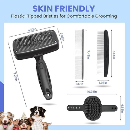 Self Cleaning Shedding Brush - 5-in-1 Professional Pet Grooming Kit Skin Friendly Grooming Tool for Dogs, Cats, and Puppies, Deshedding and Hair Removal for Long and Short Haired Pets, Black