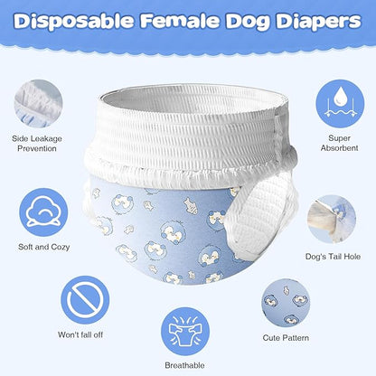 Ambreview Dog Diapers Female, Disposable Pulled Up Dog Diaper with Stretchy Waist, Super Absorbent 360° Leak-Proof Doggie Diapers for Female Puppy Dogs in Heat/Urinary Incontinence (100M)