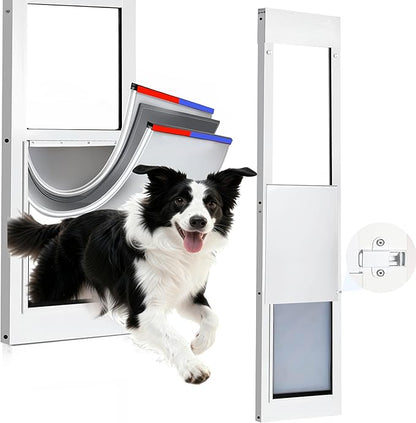 Dog Door for Sliding Glass Door,3-Layer Reinforce Door Flap,Thermal Insulation,Anti Deform,Magnetic Strip X2 Effective Weatherproof,Heavy-Duty Aluminum Frame,76-80" Adjust,for Large Dog Under 90lb