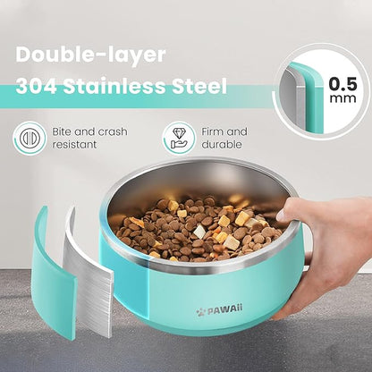 Pawaii Dog Bowl, 68 oz Double-Wall Stainless Steel Food and Water Bowl, Non-Slip Rubber Base, Dishwasher Safe, ID Tag Included, (1 Pack)
