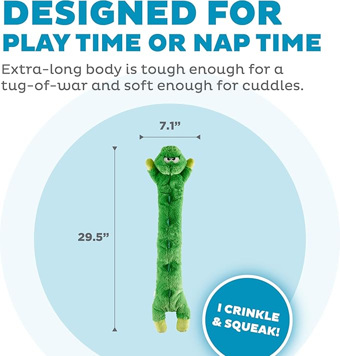 Outward Hound Longidudes Gator Long Crinkly & Squeaky Dog Toy, Green