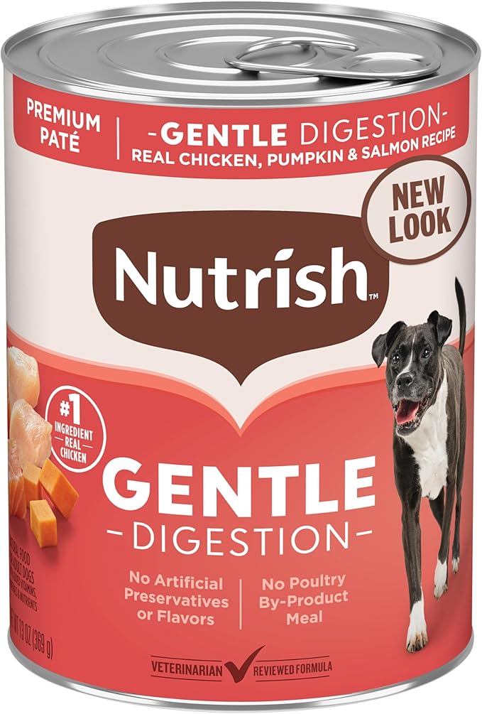 Nutrish Gentle Digestion Premium Paté Wet Dog Food,Real Chicken,Pumpkin & Salmon Recipe,13 oz. Can,(Rachael Ray),(Pack of 24)