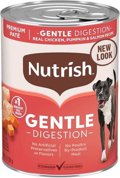 Nutrish Gentle Digestion Premium Paté Wet Dog Food,Real Chicken,Pumpkin & Salmon Recipe,13 oz. Can,(Rachael Ray),(Pack of 24)
