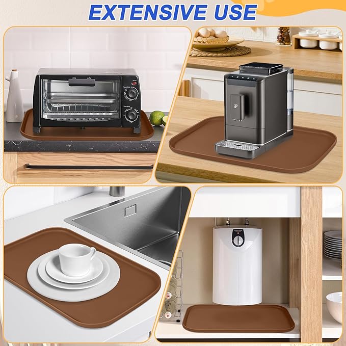 SMILOOL Silicone Pet Feeding Mat with Raised Edge for Food and Water, Dog Bowl Mats, Cat Bowls Placemat with High Lip for Floor Waterproof, Rubber Tray for Cats and Dogs 24 x 16 x0.8 Brown