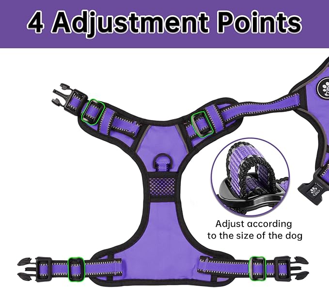 NESTROAD No Pull Dog Harness,Adjustable Oxford Dog Vest Harness with Leash,Reflective No-Choke Pet Harness with Easy Control Soft Handle for Large Dogs(X-Large,Purple)