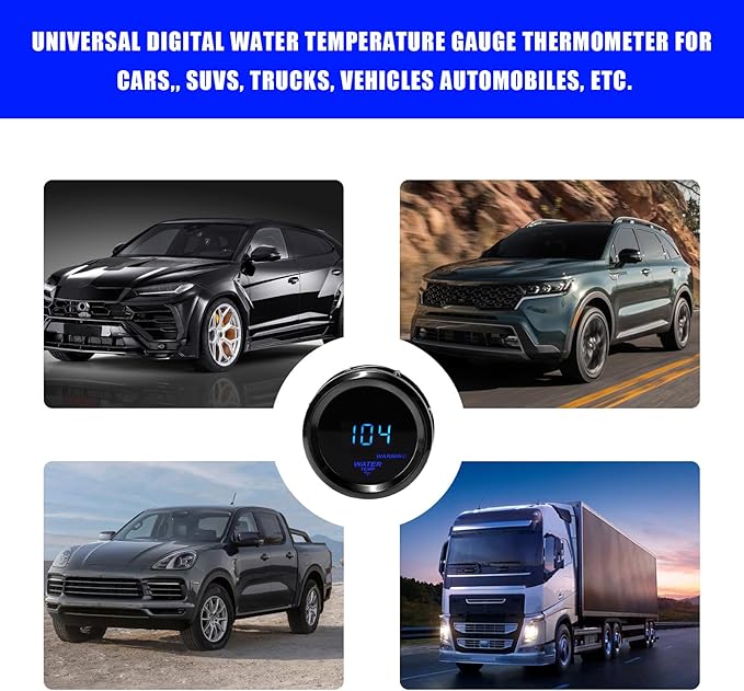 2" 52mm Water Temperature Gauge, 104-302℉ Water Temp Thermometer Meter Kit with Sensor Adapter, DC12V LED Display Fahrenheit & Celsius Temp Gauge for Car Truck RV Marine Boat