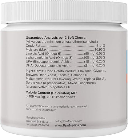 PawMedica Omega 3 for Dogs, Dog Skin and Coat Supplement with Fish Oil Love Helps with Dog Dry Skin, Omega 3 6 9 Vitamin Chews for Dog Allergies