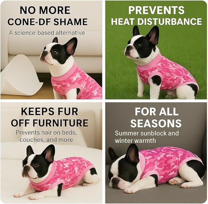 PetWarm Surgical Suit for Dogs Female, Pet Surgical Recovery Onesies Suit, Surgery Suit for Dogs, Professional Dog Abdominal Wounds Bandages, Camouflage Pattern, Pink, XS