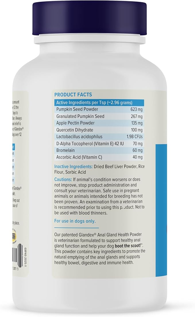 Vetnique Glandex for Dogs Anal Glands Supplement Powder Digestive Health with Fiber, Pumpkin, Digestive Enzymes & Dog Probiotics - Boot the Scoot (4.0oz Powder, Beef Liver)
