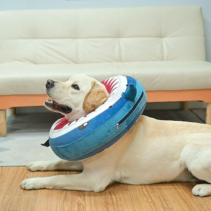 BEAUTYZOO Dog Cone Alternative After Surgery for Large Medium Small Dogs, Soft Inflatable Cone Collar for Dogs Cats, Pet Neck Donut E Collar Dog Recovery Collars to Stop Licking, Shark Blue, L
