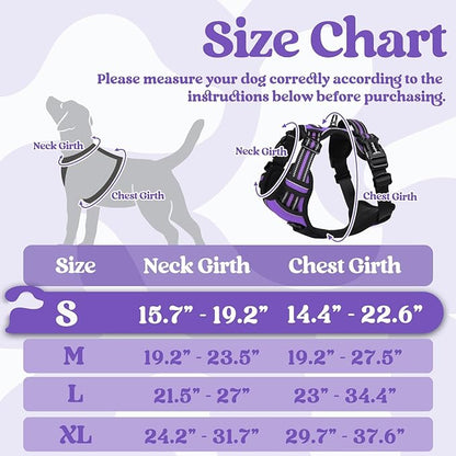 rabbitgoo Dog Harness Small Sized, No Pull Pet Harness with 3 Buckles, Adjustable Soft Padded Vest with Control Handle, Walking Reflective Pet Vest for Small Dogs, Purple, S