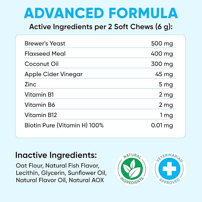 Chewable Flea and Tick Prevention for Dogs - 120 Soft Chews Made in USA - Oral Flea and Tick Control Pills for Small, Medium, Large Dogs and Puppies - Skin and Coat Supplement Treats for All Breeds