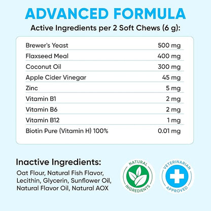 Chewable Flea and Tick Prevention for Dogs - 120 Soft Chews Made in USA - Oral Flea and Tick Control Pills for Small, Medium, Large Dogs and Puppies - Skin and Coat Supplement Treats for All Breeds