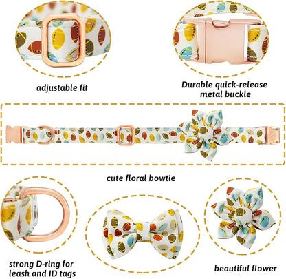 Dog Collar and Leash Set Girls Adjustable Puppy Collars with Floral Bow Tie for Small Medium Large Female Dogs, Rugby, XS