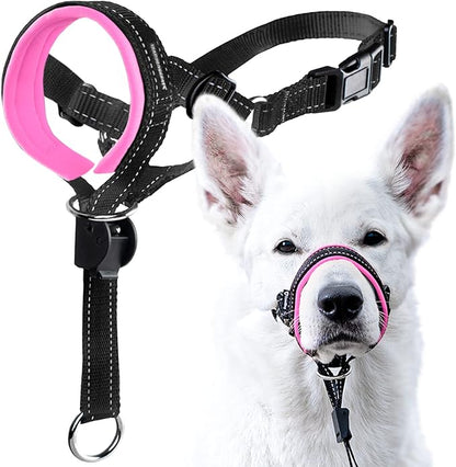 GoodBoy Dog Head Halter with Safety Strap - Stops Heavy Pulling On The Leash - Padded Headcollar for Small Medium and Large Dog Sizes - Head Collar Training Guide Included (Size 4, Pink)