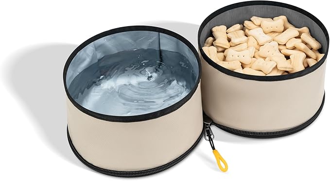 OllyDog Superbowl | Collapsible Dog Travel Bowl | 2 Compartment Food & Water | Foldable| Portable Dog Bowl | Hiking, Camping (Con Leche)