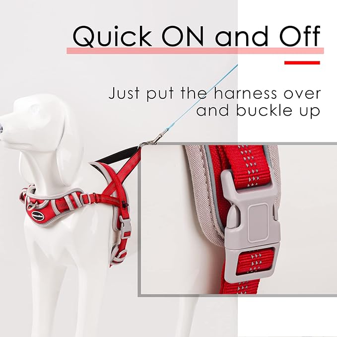 ADVENTUREMORE Dog Harness for Medium Dogs No Pull, Sport Dog Halter Harness Adjustable Reflective Dog Vest Escape Proof Dog Harness with Easy Control Front Clip Handle for Training Walking M Red