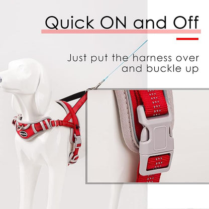 ADVENTUREMORE Dog Harness for Medium Dogs No Pull, Sport Dog Halter Harness Adjustable Reflective Dog Vest Escape Proof Dog Harness with Easy Control Front Clip Handle for Training Walking M Red