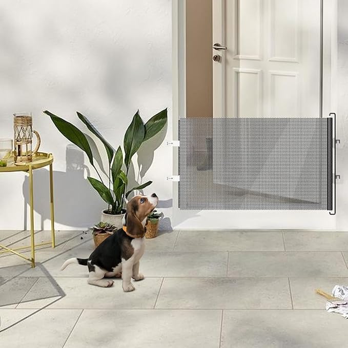 Dog Gate for Stairs- Bretractable Pet Gate, Door Gates for Pets |,No Drilling Safety Barriers 49 Inch Wide for Stairway Hallway Patio Porch Yard Balcony Deck Bathroom Garage