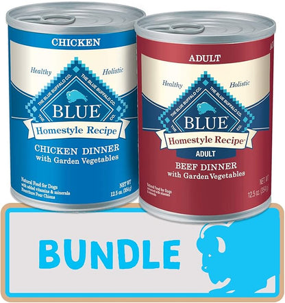 Blue Buffalo Homestyle Recipe Natural Adult Wet Dog Food Variety Pack, Chicken & Beef 12.5-oz Can (24 Count- 12 of Each Flavor)