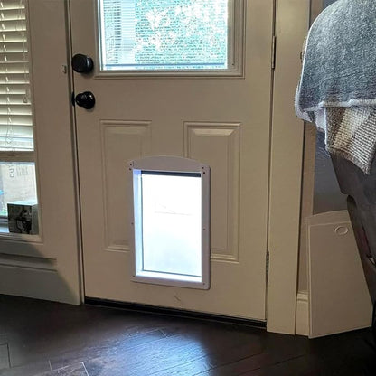 Dog Door with Rigid Flap, Heavy Duty Pet Door for Medium & Large Dogs, Sturdy Plastic Doggy Door & Cat Door with Sliding Lock Panel (White, Medium)