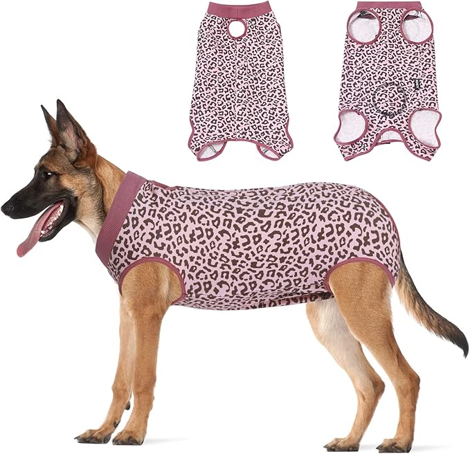 Jiupety Dog Surgical Recovery Suit Adjustable, Not Fit Slim and Long Body, Dogs Suit for Surgery Recovery, 2XL Size, Anti-Licking Surgical Dog Onesies, Pink Leopard