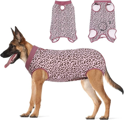 Jiupety Dog Surgical Recovery Suit Adjustable, Not Fit Slim and Long Body, Dogs Suit for Surgery Recovery, XL Size, Anti-Licking Surgical Dog Onesies, Pink Leopard