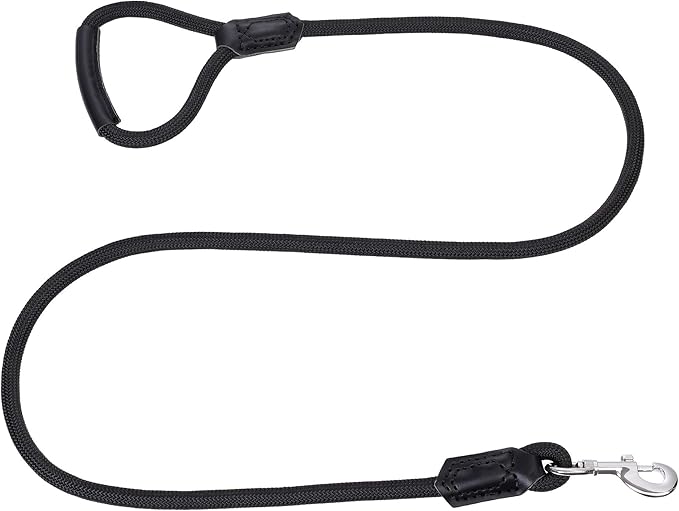 Mile High Life | Premium Leather Dog Leash | Strong Rope Leash | Leather Handle | Zinc Alloy Strong Clasp | Small Medium Large Dogs | 4/5/6 Feet(Black, 48 Inch (Pack of 1))