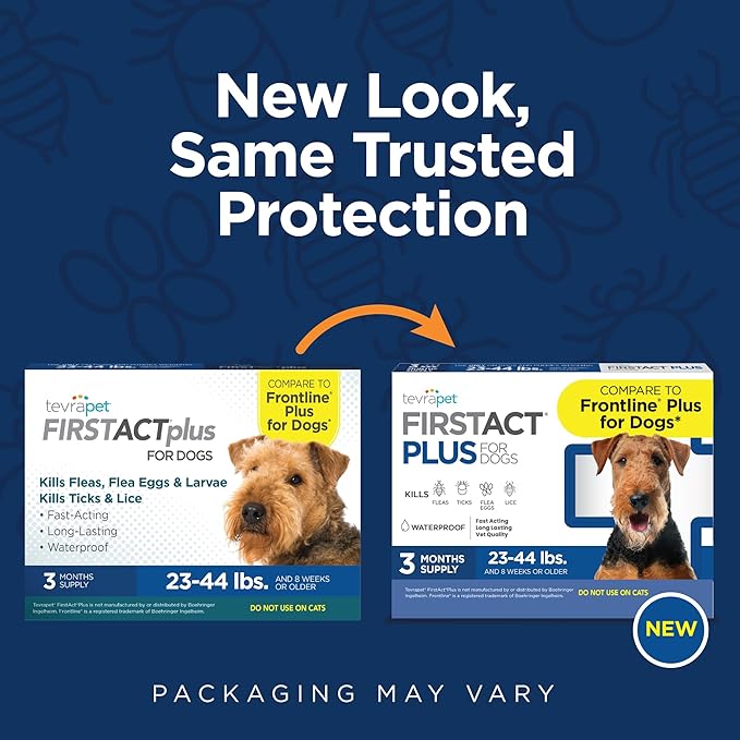 FirstAct Plus Flea Treatment for Dogs, Medium Dogs 23-44 lbs, 3 Doses, Same Active Ingredients as Frontline Plus Flea and Tick Prevention for Dogs
