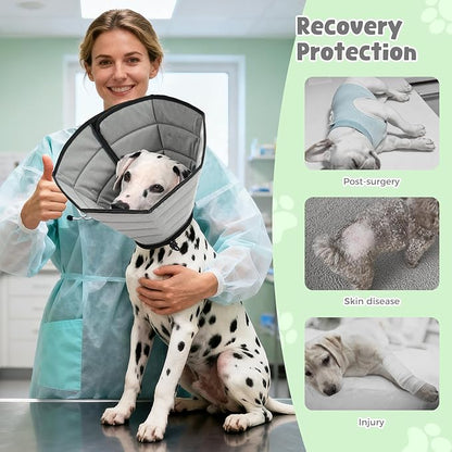 Avont Dog Cone Alternative, Adjustable Soft Comfy Foldable E Cones for Medium Large Dogs After Surgery, Escape-Proof Elizabethan Collar for Surgical Wound Recovery Stop Licking -Grey(S)