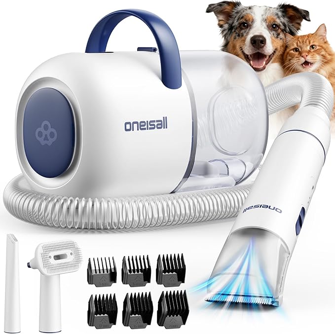 oneisall Dog Grooming Vacuum - 15000Pa Suction, Captures 99% Pet Hair to Reduce Shedding, Dog Grooming Clippers & Quiet Brush (≤59dB) with 4 Accessories, 2L Dust Canister for Home Cleaning
