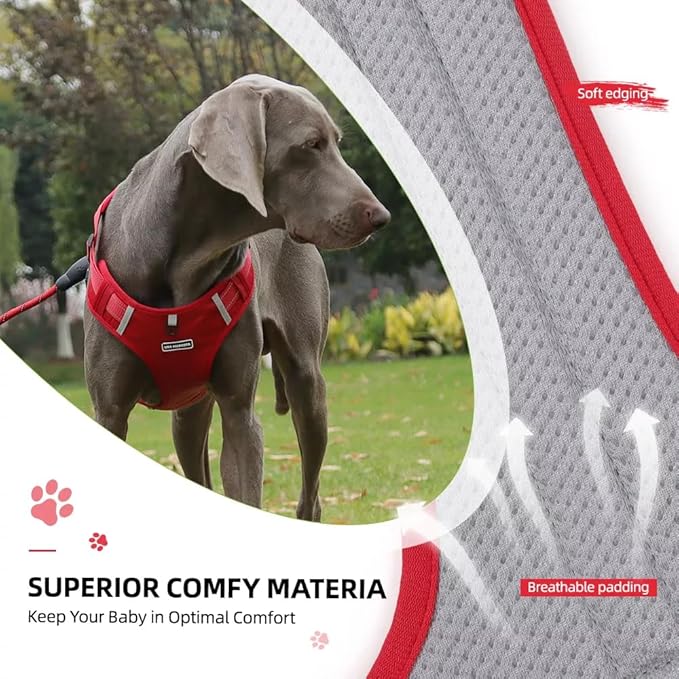 Dog Harness No Pull Adjustable Reflective,for Medium and Large Small Dog with Leash 59.06in (Red, XS)