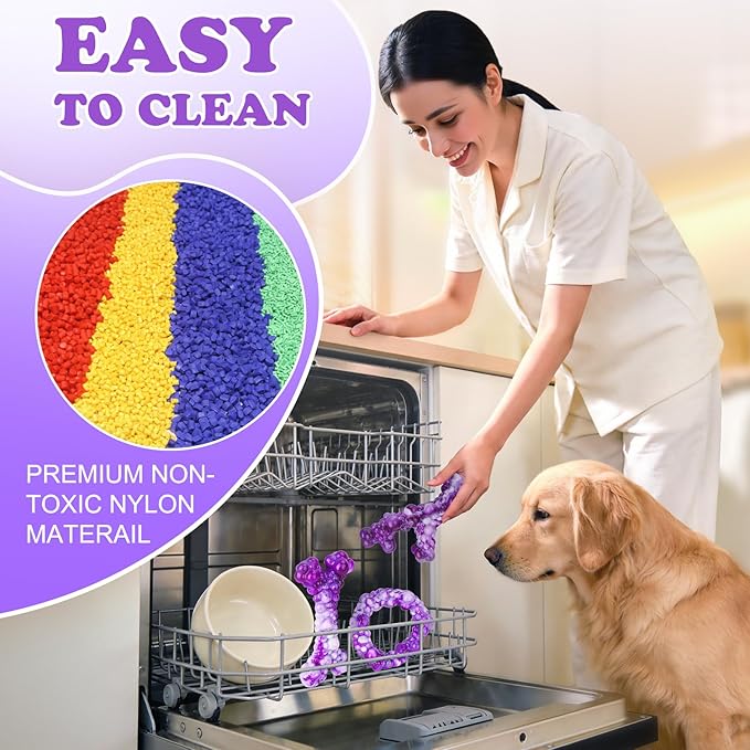 3Pack Dog Chew Toys for Aggressive Chewers, Indestructible Interactive Dog Chew Nylon Bone Toys for for Medium Large Breed 15-60lbs, Teething Toy to Keep Them Busy, Bacon Flavor (Purple)