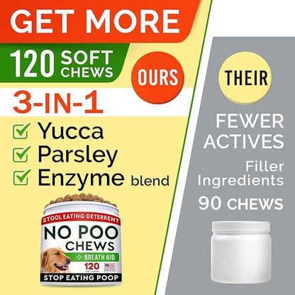 STRELLALAB No Poo Chews for Dogs with Probiotics, Enzymes & Breath Aid Support (Turkey)