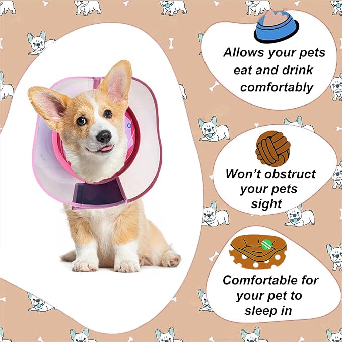 Inflatable Dog Cone Collar for Large Medium Small Dogs to Stop Licking, Soft Dog Cone Alternative Donut Collar After Surgery (Pink, S)