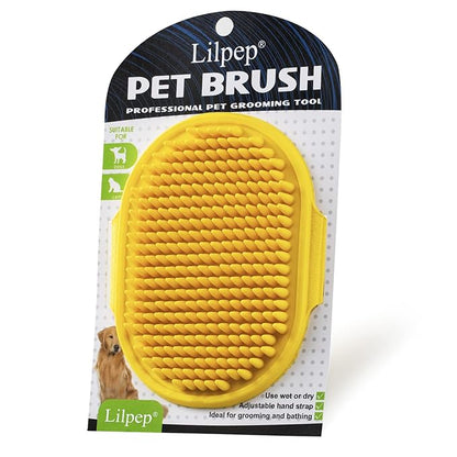 Dog Grooming Brush, Lilpep Pet Shampoo Bath Brush Soothing Massage Rubber Comb with Adjustable Ring Handle for Long Short Haired Dogs and Cats (Yellow, pack of 1)