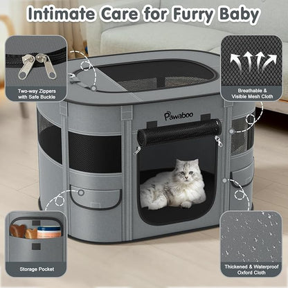 Dog Playpen, Portable Pet Cat PlayPen, 600D Oxford Dog Kennel Tent Crate, Waterproof&Breathable, Indoor Outdoor Travel Camping for Medium/Large Breed with Carrying Case+Bowl(L), Charcoal Gray