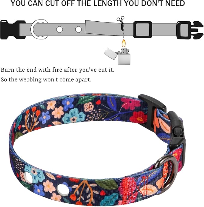 Rhea Rose 1 Inch Replacement Collar Strap Shock Collar with 2 Holes, Compatible with Nearly All Brands and Models of Underground Electric Dog Fences and Training Collars, Black Flowers Pattern