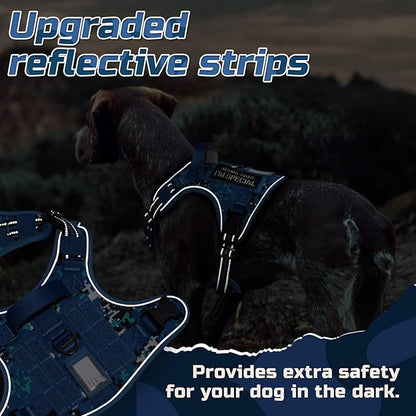 rabbitgoo Tactical Dog Harness for Large Dogs, No Pull Military Service Vest with Handle & Molle, Easy Control for Training Walking, Adjustable Reflective Straps, Blue Camo, L