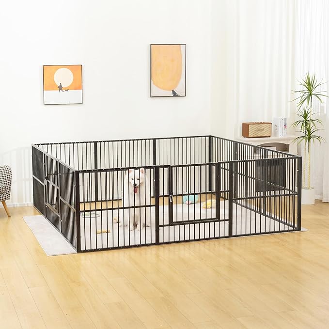 Dog Playpen - 32" Height Dog Pen, Heavy Duty Puppy Pen with Door, Safe & Sturdy, Easy Assemble for Indoor/Outdoor Pet Playpen (10 Panels with Door)