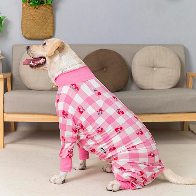 Pink Dog Recovery Suit - Female/Male Onesie, Lightweight, Prevent Shedding & Licking, Medium/Large Dogs, Full Belly