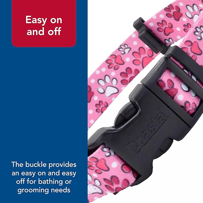 Coastal Pet SecureAway Collar Protector for Flea Collars - Adjustable pet Accessory - Protective Flea Collar for Dogs & Puppy - Multi Paws, 5/8" x 8-12"