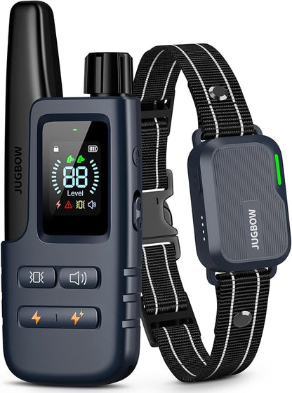 Jugbow Dog Shock Collar - 4500FT Dog Training Collar with Remote, IPX8 Waterproof Electric Dog Collar with 4 Training Modes, Security Lock, Rechargeable eCollar for 10-120lbs Dogs(Navy Blue)