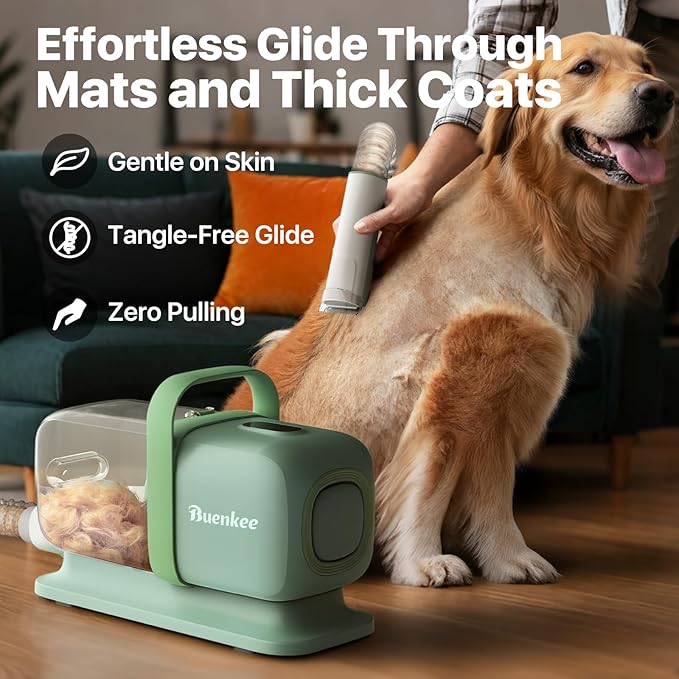 buenkee Dog Grooming Kit with Vacuum, 15000Pa Pet Hair Clipper and Shedding Brush, 50dB Low Noise, 2L Capacity, White
