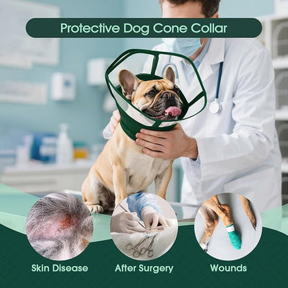 Kuoser Small Dog Cone Collar After Surgery, Soft Cone for Dogs to Stop Licking, Breathable Pet Recovery Collar Comfortable Elizabethan Collars, Adjustable Protective Dog Cones for Small Dogs, Green S