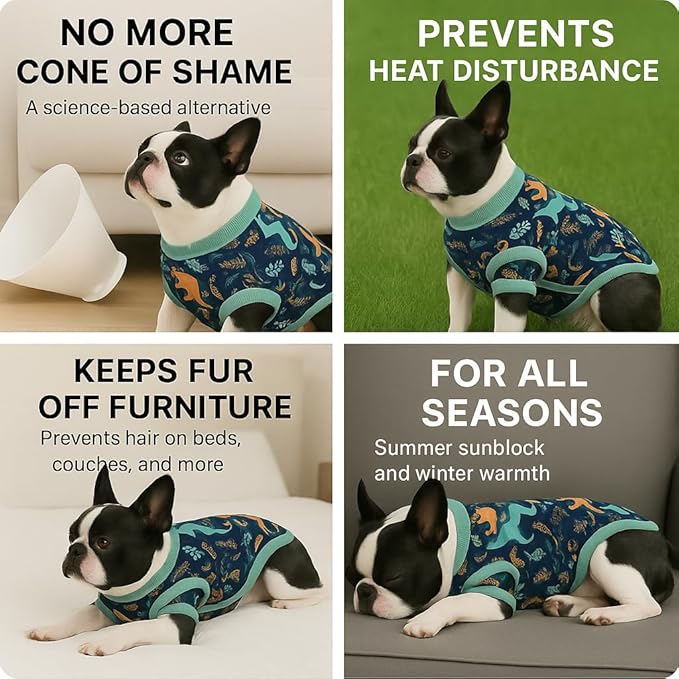 PetWarm After Surgery Onesie for Dogs, Pet Coat's Inner Clothes, Dog Cone Alternative After Surgery Suit for Dogs Female Male Dog Onesie for Spay Neuter, Dinosaur Pattern, Green, XS