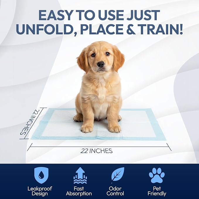 Training Pads for Dogs & Puppies, Super Absorbent, Leak-Proof Protection, Odor-Neutralizing, Disposable Puppy Pads Essentials 22"x22" 50 Count - BROOKLYN PET GEAR
