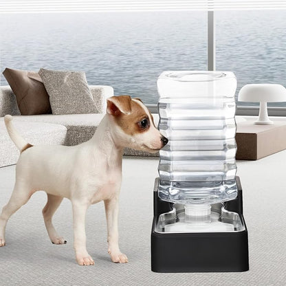 RIZZARI Stainless Steel Pet Water Feeder: 8L Gravity Leak-Proof Auto Refill Water Dispenser -Space-Saving- Anti-Tip Non-Slip Base -No Filter- Easy Clean - for 20-35 LB Dogs - Apartment/Home/Office